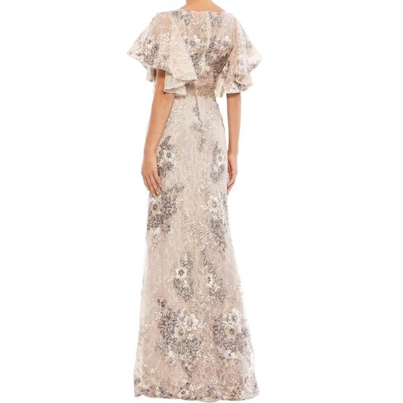 LIKE NEW Mac Duggal Bell Sleeve Floral Embellished Gown SZ 18 - Picture 9 of 10
